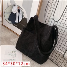 Black Corduroy Medium Tote Bag With Two Side Pockets, Shoulder Bag, Travel Bag, School Bag