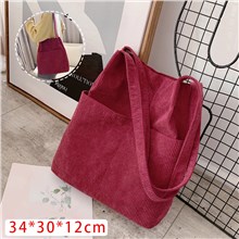 Red Corduroy Medium Tote Bag With Two Side Pockets, Shoulder Bag, Travel Bag, School Bag