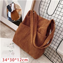 Brown Corduroy Medium Tote Bag With Two Side Pockets, Shoulder Bag, Travel Bag, School Bag