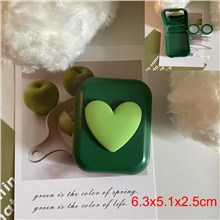 Green Heart Contact Lens Case Kit with Mirror Durable, Compact, Portable Soak Storage Kit