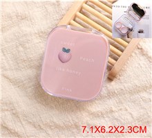 Cute Peach Contact Lens Case Kit with Mirror Durable, Compact, Portable Soak Storage Kit