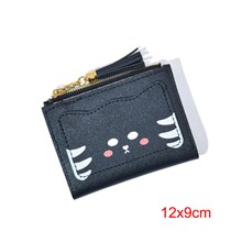 Cute Black Cat Pattern PU Wallet Tassel Zipper Wallet