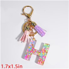 Fashion Resin Alphabet Initial Letter Keychain Key Ring, Tassel Charm Keychain