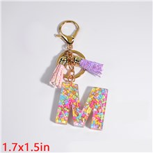 Fashion Resin Alphabet Initial Letter Keychain Key Ring, Tassel Charm Keychain