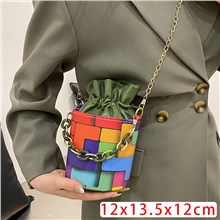 Candy Color Small Bag Drawstring Bucket Bag PU Shoulder Bag