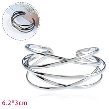 Multilayer Cross Wire Bangle Bracelet Open Adjustable Wide Cuff Bracelet 