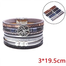 Tree of Life Leather Multi-Layer Wraps Bracelet,Boho Wide Buckle Wristband Bangle