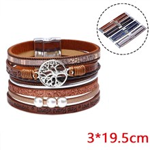 Tree of Life Leather Multi-Layer Wraps Bracelet,Boho Wide Buckle Wristband Bangle