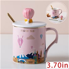 Funny Coffee Mug, Cute Ceramic Hot Air Balloon Mugs, Lovely Tea Cups with Lid and Spoon