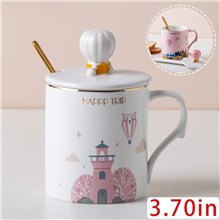Funny Coffee Mug, Cute Ceramic Hot Air Balloon Mugs, Lovely Tea Cups with Lid and Spoon