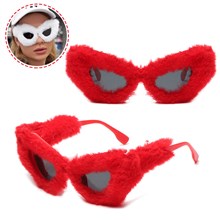 Women Plush Fuzzy Cat Eye Sunglasses Punk Soft Velvet Shades Ladies Handmade Party Masquerade Eyewear