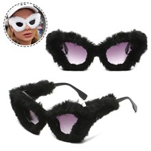 Women Plush Fuzzy Cat Eye Sunglasses Punk Soft Velvet Shades Ladies Handmade Party Masquerade Eyewear