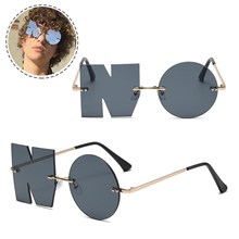 Letter NO Party Rimless Irregular Unique Design Sunglasses UV Protection Sunglasses Eyewears
