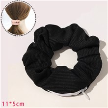 Fashion Black Hair Scrunchie With Zipper Pocket Hair Tie