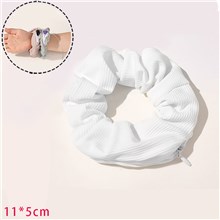 Fashion White Hair Scrunchie With Zipper Pocket Hair Tie