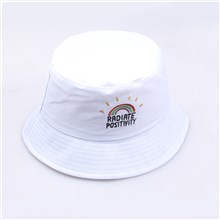 Fashion Rainbow Embroidered White Bucket Hat Beach Fisherman Hat