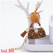 Fashion Leopard Print Handbag Keychain Key Ring Animal Key Chain Decor