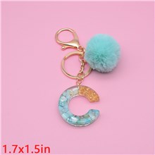 Fashion Resin Alphabet Initial Letter Keychain Key Ring, with Fur Ball Pom Bag Charm Keychain