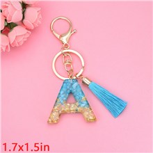 Fashion Resin Alphabet Initial Letter Keychain Key Ring, Blue Tassel Charm Keychain