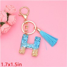 Fashion Resin Alphabet Initial Letter Keychain Key Ring, Blue Tassel Charm Keychain
