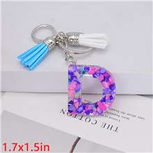 Fashion Resin Alphabet Initial Letter Keychain Key Ring, White Blue Tassel Charm Keychain