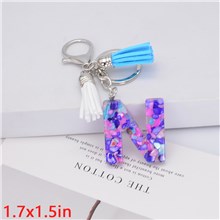 Fashion Resin Alphabet Initial Letter Keychain Key Ring, White Blue Tassel Charm Keychain