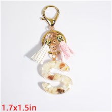 Fashion Resin Alphabet Initial Letter Keychain Key Ring, White Pink Tassel Charm Keychain
