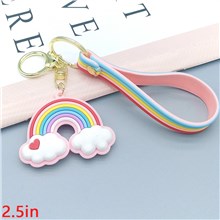 Rainbow Pendant Charm Soft Plastic Wristlet Keychain Key Ring