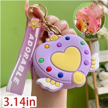 Cute Cartoon Love Heart PVC Coin Purse Keychain Keyring Lanyard Keychain Wristlet