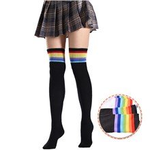 Womens Black Rainbow Long Boot Stockings Over Knee Thigh Sock
