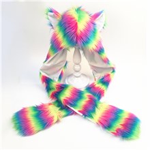 Artificial Fur Rainbow 3-in-1 Hat Scarf Gloves Animal Hat