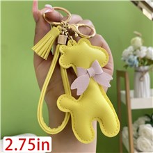 Yellow PU Giraffe Tassel Keychain Keyring With Wrist Lanyard Keychain