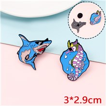 Funny Animal Shark Hippocampus Enamel Pin Brooch Badge Set