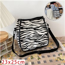 Zebra Print Canvas Shoulder Bag