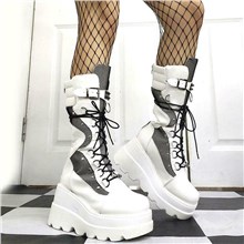 White Goth Boots Punk Boots Lace Up Round Toe Ankle Booties