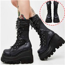 Black Goth Boots Punk Boots Lace Up Round Toe Ankle Booties