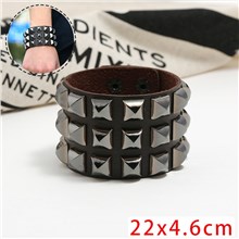 Wide Wrist Cuff 3 Row Pyramid Stud Wristband Punk Leather Bracelet