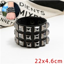 Wide Wrist Cuff 3 Row Pyramid Stud Wristband Punk Leather Bracelet