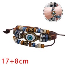 Evil Eye Leather Bracelet for Men Ethnic Wristband Weave Leather Bangle Bracelet 