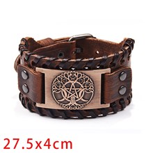 Punk Mens PU Leather Cuff Bracelet Tree of Life Wristbands Wide Cuff Leather Wrap Adjustable 