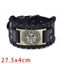 Punk Mens PU Leather Cuff Bracelet Tree of Life Wristbands Wide Cuff Leather Wrap Adjustable 