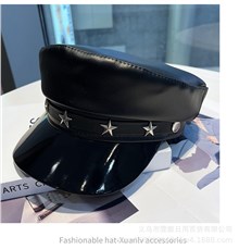 Punk PU Cap Women’s Leather Fashion Captain Hat Trendy Peaked Beret Cap