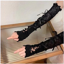 Gothic Punk Y2K Black Women's Fingerless Long Gloves