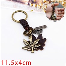 Punk Coconut Tree Maple Leaf Leather Alloy Keychain Key Ring 
