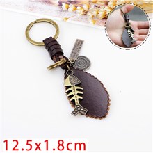 Punk Fishbone Leather Alloy Keychain Key Ring 