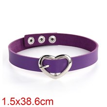 Punk Alloy Love Heart Purple PU Leather Necklace Gothic Choker