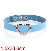 Punk Alloy Love Heart Blue PU Leather Necklace Gothic Choker