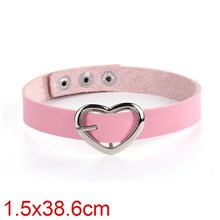 Punk Alloy Love Heart Pink PU Leather Necklace Gothic Choker