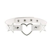 Punk Alloy Star Heart Necklace Gothic White PU Choker