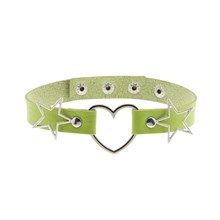 Punk Alloy Star Heart Necklace Green Gothic PU Choker